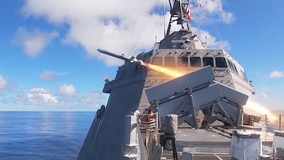 USS Gabrielle Giffords Launches Naval Strike Missile