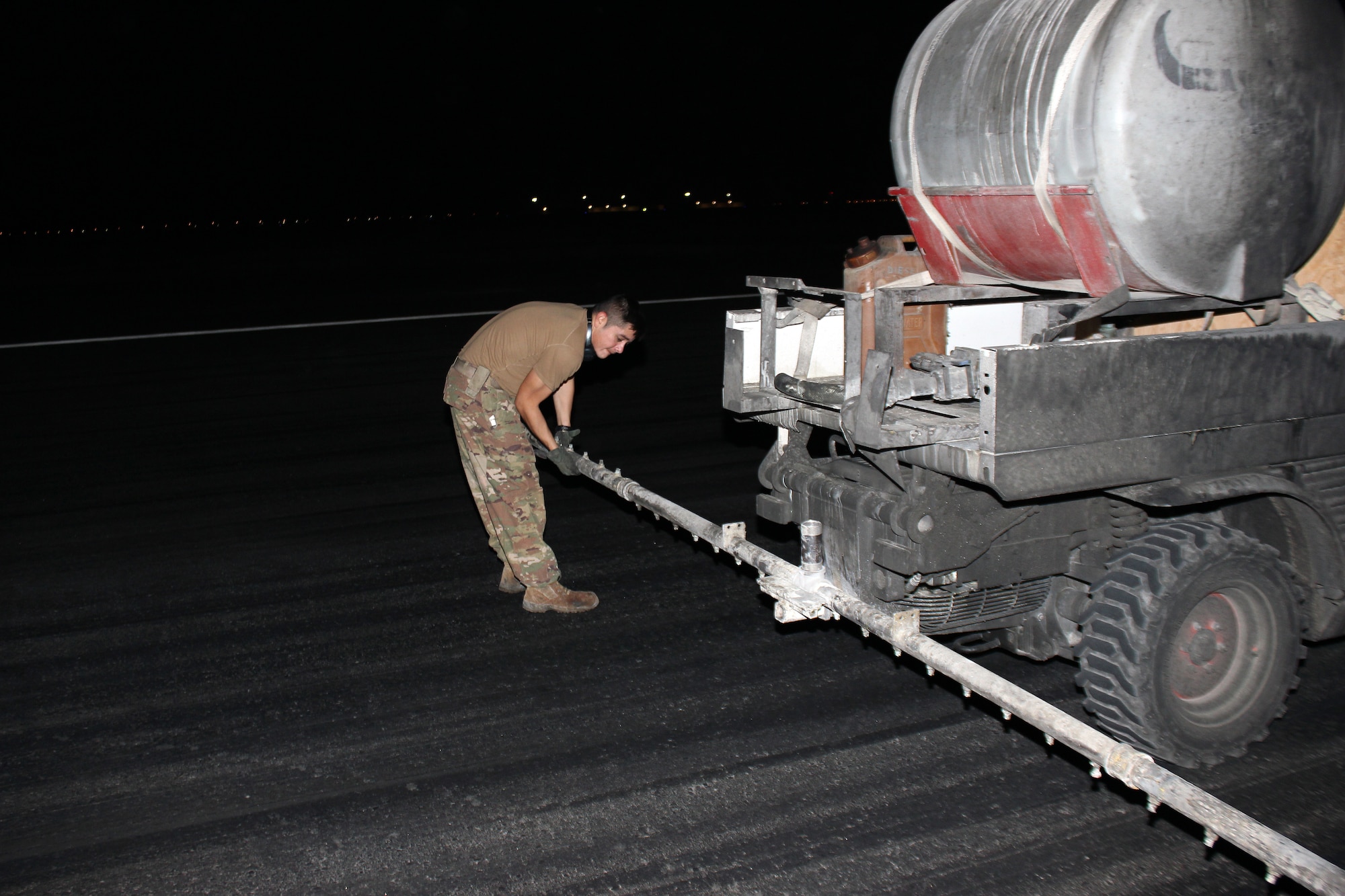 The Airmen from the 577th EPBS are visiting air bases around the Central Command area of responsibility, performing the rubber removal task