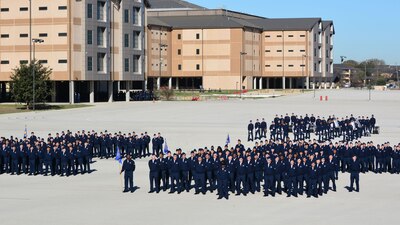a large formation of Air Force trainees