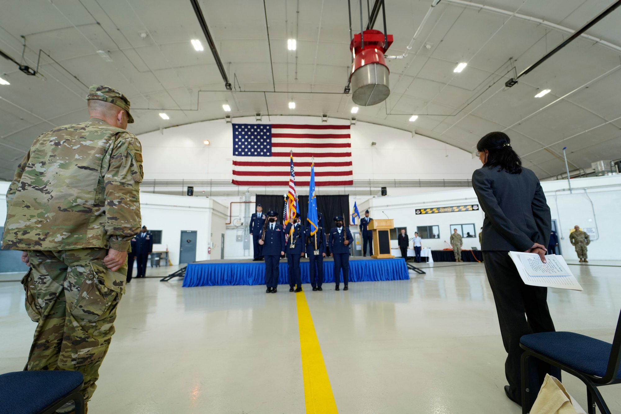 Members of the 459th Air Refueling Wing Honor Guard present the colors during a change of command ceremony, June 6, 2021, at Joint Base Andrews, Md. The honor guard is currently looking to recruit new Airmen to join its organization. (U.S. Air Force photo by Tech Sgt. Brent Skeen)