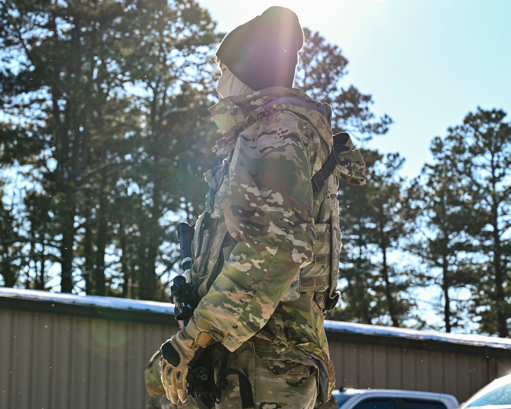 U.S. Army Spc. Jackson Garret, Third Platoon, Blackfoot Company, 111th Infantry Regiment, Infantryman, poses for a photo with an M4 carbine assault rifle on Jan. 7, 2022, at Joint Base McGuire-Dix-Lakehurst, N.J. Using a training range on Army Support Activity Dix, Soldiers conducted Situational Training Exercise Lanes (STX Lanes) and other contact drill training exercises to enhance combat readiness. STX Lanes are designed to simulate a search and attack before initial contact is made with the enemy, where moving undetected is critical to a favorable engagement. The 111th Infantry Regiment has Colonial roots in the American Revolution and was founded by Benjamin Franklin on Nov. 21, 1747. It is Pennsylvania’s oldest regiment and often assisted George Washington and the Continental Army alongside the Delaware River.