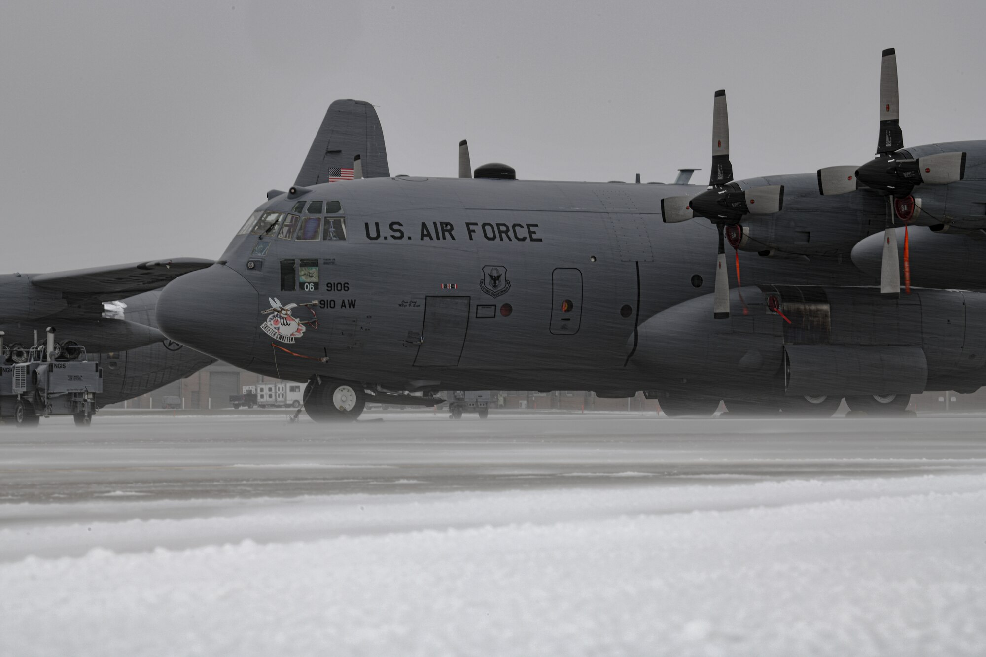 A C-130H Hercules aircraft assigned to the 757th Airlift Squadron remains ready for flight on Jan. 7, 2022, on the flightline at Youngstown Air Reserve Station.