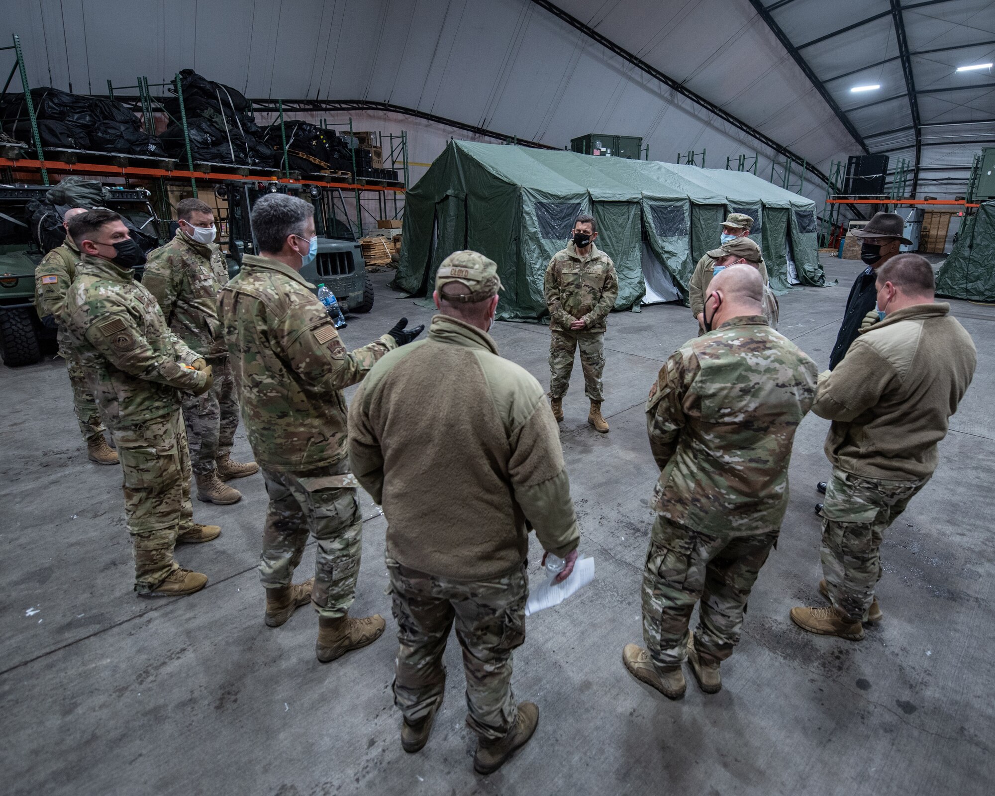 U.S. Air Force Lt. Gen. Michael A. Loh, director, Air National Guard, speaks to Airmen from the 123rd Airlift Wing at the Kentucky Air National Guard Base in Louisville, Kentucky, Jan. 8, 2022. During the visit, Loh toured the base and learned about the various mission sets within the Kentucky Air Guard. (U.S. Air National Guard photo by Tech. Sgt. Joshua Horton)