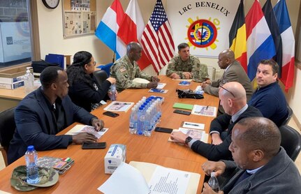 Col. Brad Bane and Command Sgt. Maj. Kofie Primus were greeted by LRC Benelux Director Douglas “DJ” Jackson and his team and given a briefing and a tour of LRC Benelux’s facilities and operations.