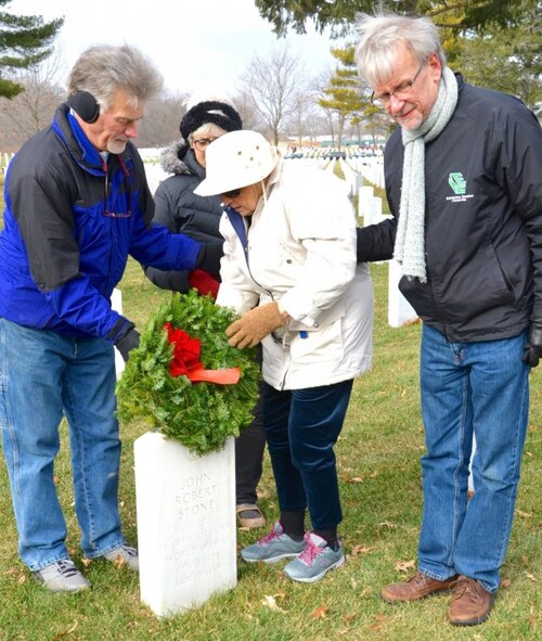 While the vast majority of the volunteers came to honor the memories and sacrifices of those they have never met, Marilynn Palmquist Stone, age 97, had a very special headstone to mark with her wreath- the place where her husband, John Robert Stone, is laid to rest.