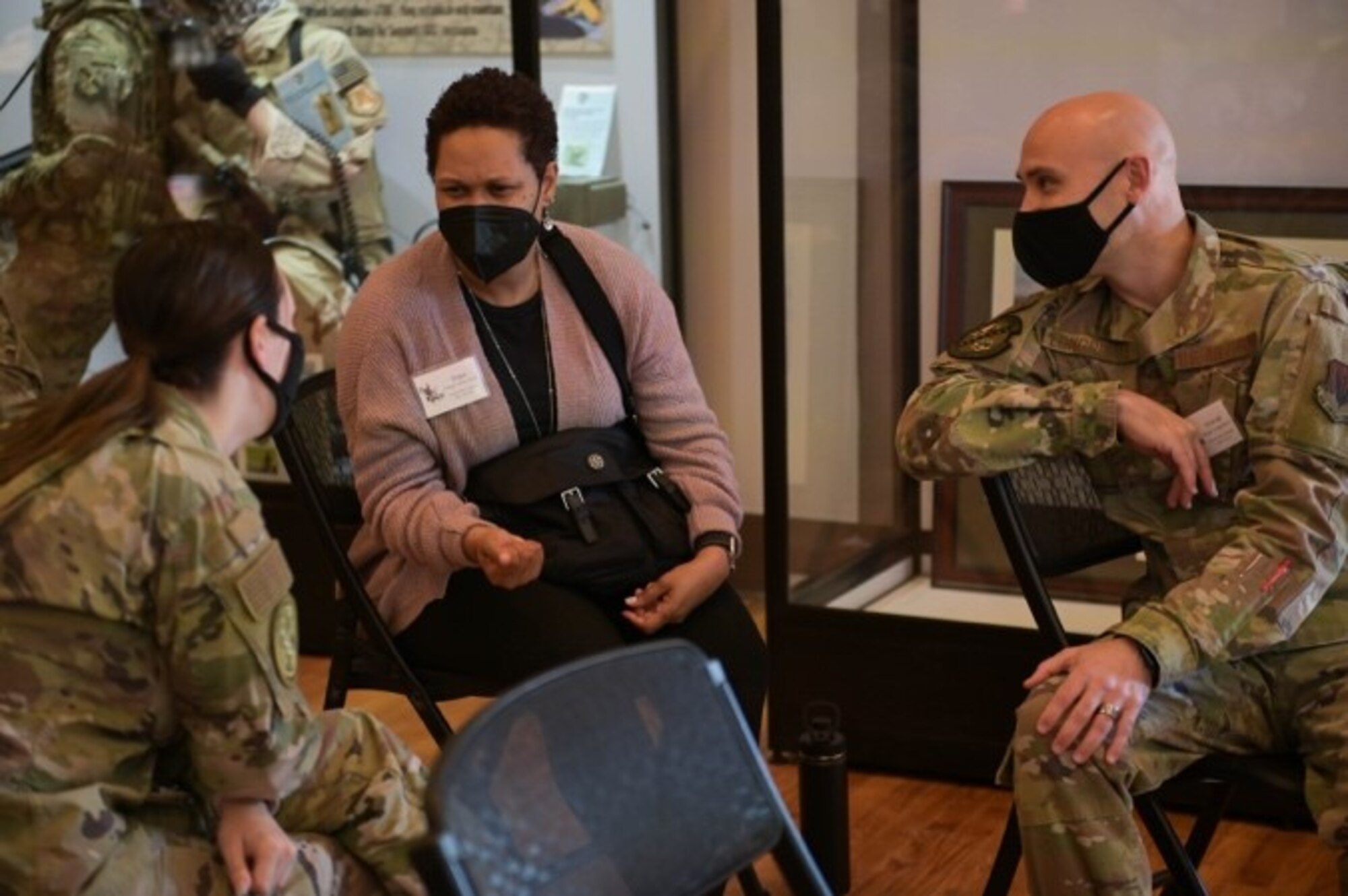 Senior non-commissioned officers from the Leadership Moody class of 2022 network with each other and Emerge Moody participants at Moody Air Force Base, Georgia, Jan. 7, 2022. The Emerge Moody course is designed for junior leaders, while the Leadership Moody course is designed for senior leaders. Emerge and Leadership Moody courses are designed to cultivate better leaderships skills by exploring the different missions from across the base. (U.S. Air Force photo by Senior Airman Rebeckah Medeiros)