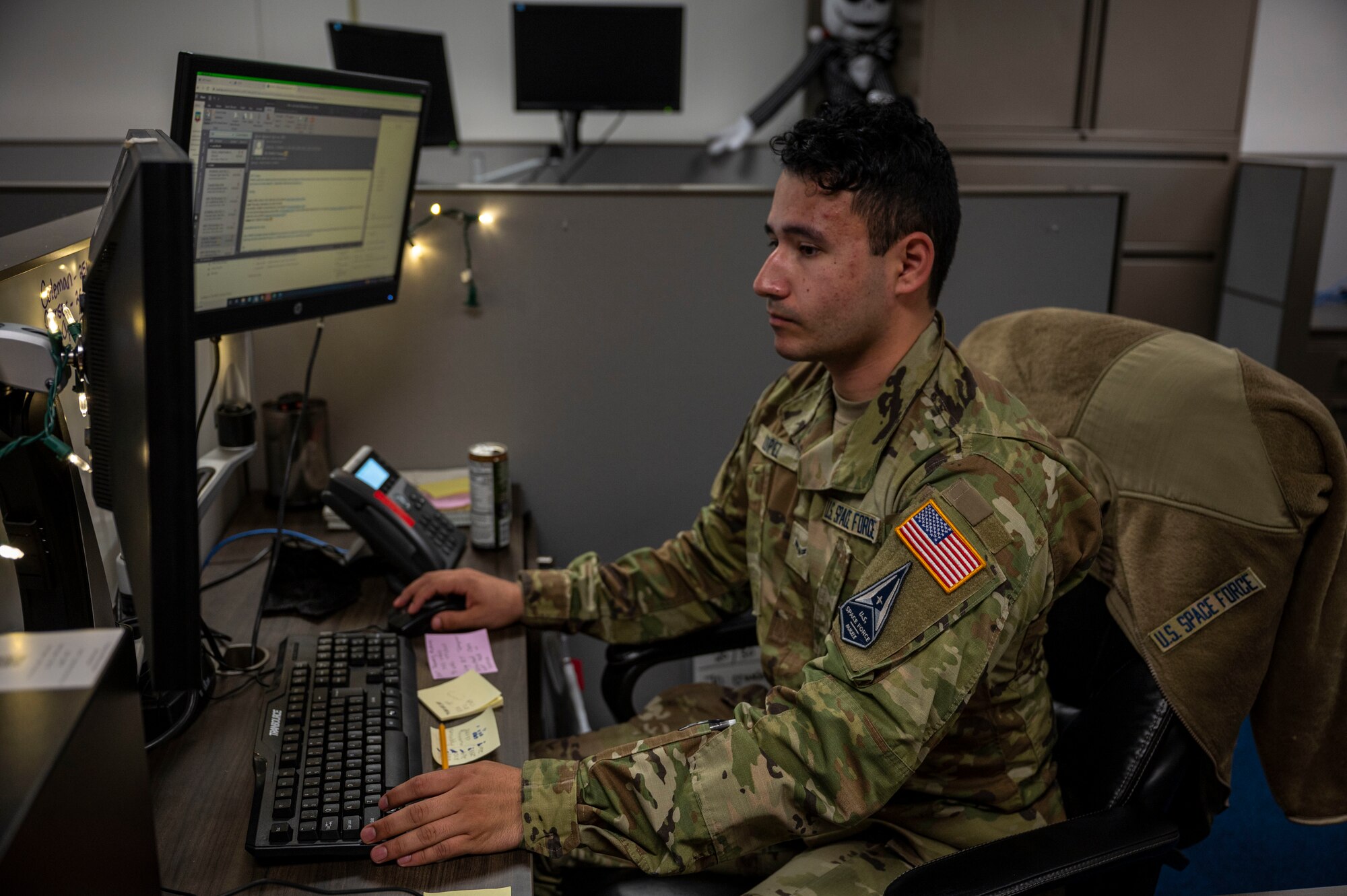 Man works on a computer