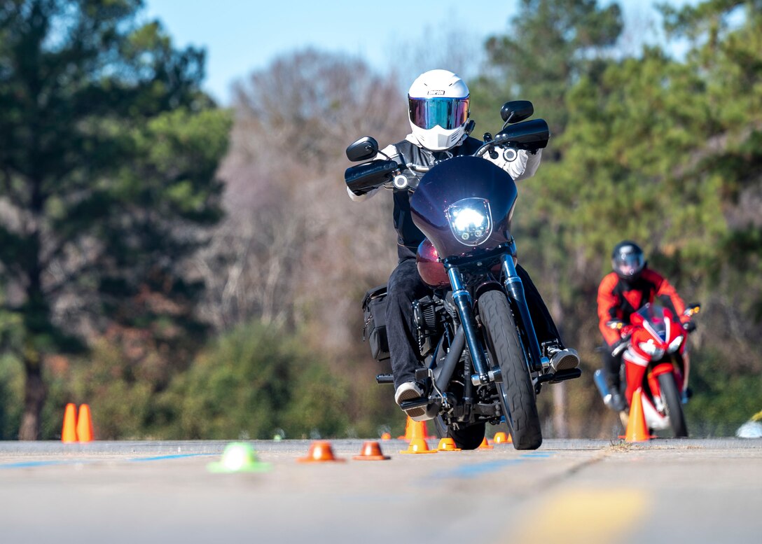 Members of team Seymour participate in a motorcycle safety course at Seymour Johnson Air Force Base, North Carolina Dec. 14, 2021.