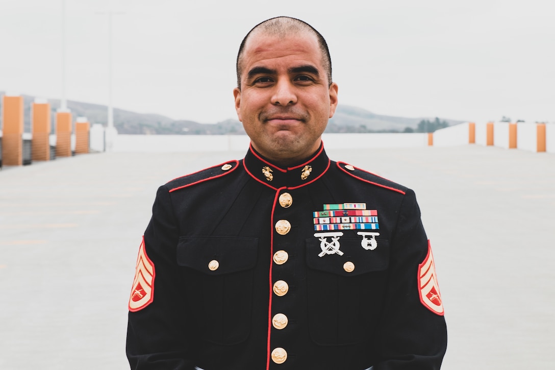 Staff Sgt. Joseph Maldonado, a recruiter with Recruiting Sub-Station Fullerton, Recruiting Station Orange County, poses for a photo in Fullerton, California on December 10, 2021. Maldonado’s actions resulted in him saving a stranger's life during a three-car pile-up near San Juan Capistrano on Highway 5 Interstate. (Marine Corps photo by Sgt. Sarah Ralph)