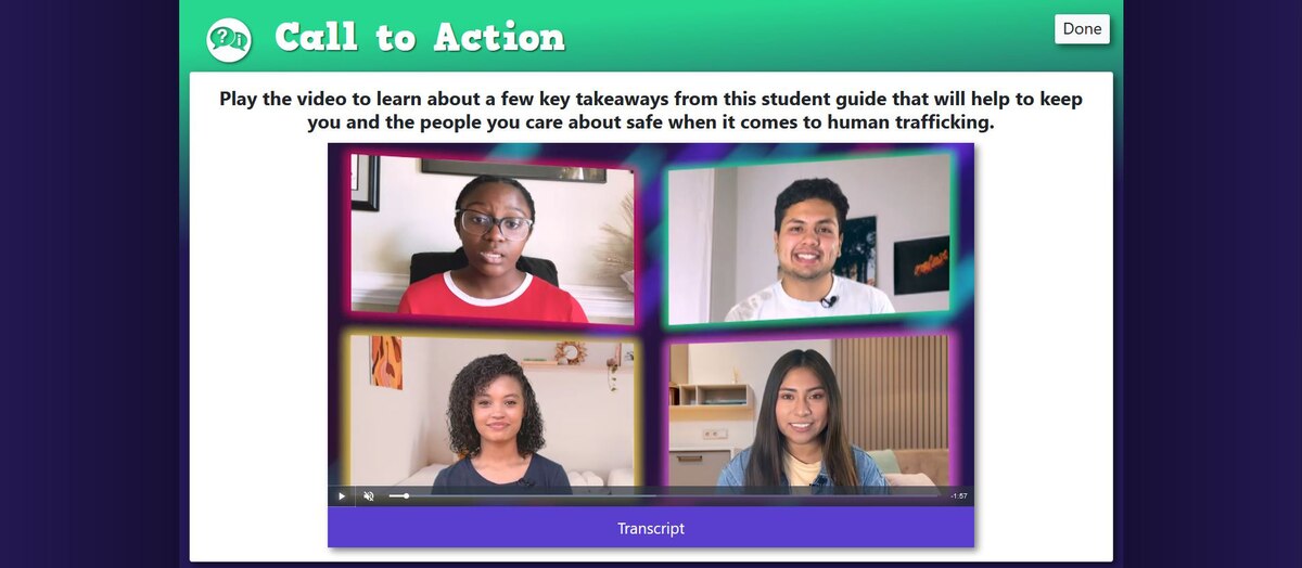 Students speak to each other on a conference call.