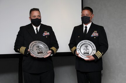 ARLINGTON, Va (January 11, 2022) -- The Admiral Deak Parsons Award was presented to Capt. Matt Lehmann, PAPM and Capt. Khary Hembree-Bey, MPM, at the Surface Navy Association 34th National Symposium in Arlington, VA. (U.S. Navy photo by Laura Lakeway)