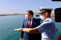 United States Ambassador to Cabo Verde, Jeff Daigle visited USCGC Thetis (WMEC 910) while the ship was conducting a port visit January 13-15, 2022. The U.S. Coast Guard is conducted a routine deployment in the U.S. Sixth Fleet area of operations, working alongside Allies, building maritime domain awareness, and sharing best practices with partner nation navies and coast guards.