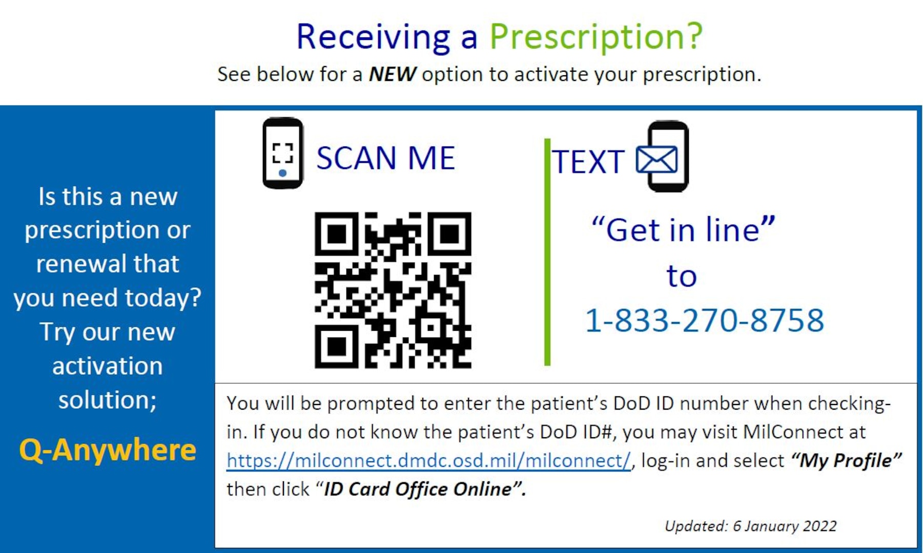 Q-ANYWHERE Prescription Activation: Q-Anywhere Allows you to skip the line and activate new prescriptions by simply texting “Get in line” to 1-833-270-8758 Mon-Fri, 8:30am – 5pm. READ MORE