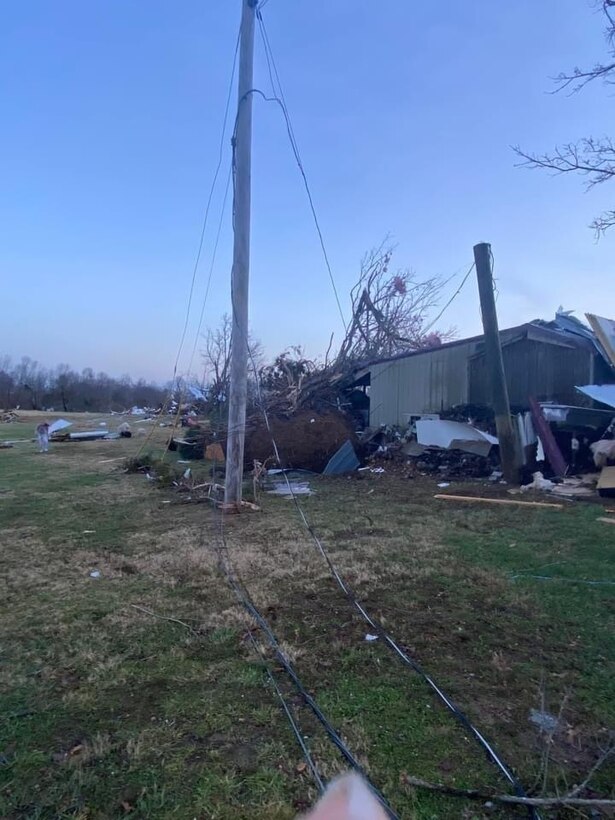 Pfc. Cody Warmath's family's home in Benton Ky., suffered severe damage during the the tornado that hit Dec. 10, 2021 but he still chose to volunteer to be activated with the 2113th Transportation Company out of Paducah, Ky