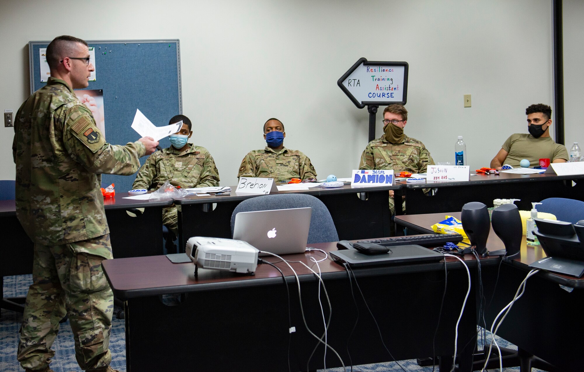U.S. Air Force Capt. Kevin Malina, a licensed clinical psychologist and a sleep optimization course instructor, teaches First Term Airman’s Center students about healthy sleeping habits Jan. 11, 2022, at Andersen Air Force Base, Guam. The sleep optimization course offers an overview of the biopsychosocial aspects of sleep and understanding of key physical functions that contribute to promotion of healthy sleep patterns. (U.S. Air Force Photo by Senior Airman Helena Owens)