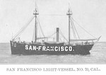 Vintage black and white image of Lightship 70 marking the entrance to San Francisco Bay. (U.S. Lighthouse Service)