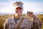 U.S. Marine Corps Private First Class Selena Serrano, a Marine with Golf Company, 2nd Recruit Training Battalion, poses for a photo with her eagle, globe and anchor on Marine Corps Base Camp Pendleton, California, Jan. 5, 2022.