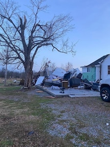 Pfc. Cody Warmath's family home suffered severe damage during a tornado Dec. 10, 2021, but he still chose to volunteer to be activated with the 2113th Transportation Company out of Paducah, Ky.