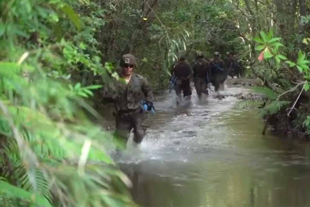 第３海兵師団が沖縄県北部に位置するジャングル訓練センターの耐久コースでの訓練を実施しました。隊員たちはジャングルで１週間の生存スキルをテストし、基本的な歩兵戦術および武器の取り扱いを学びました。