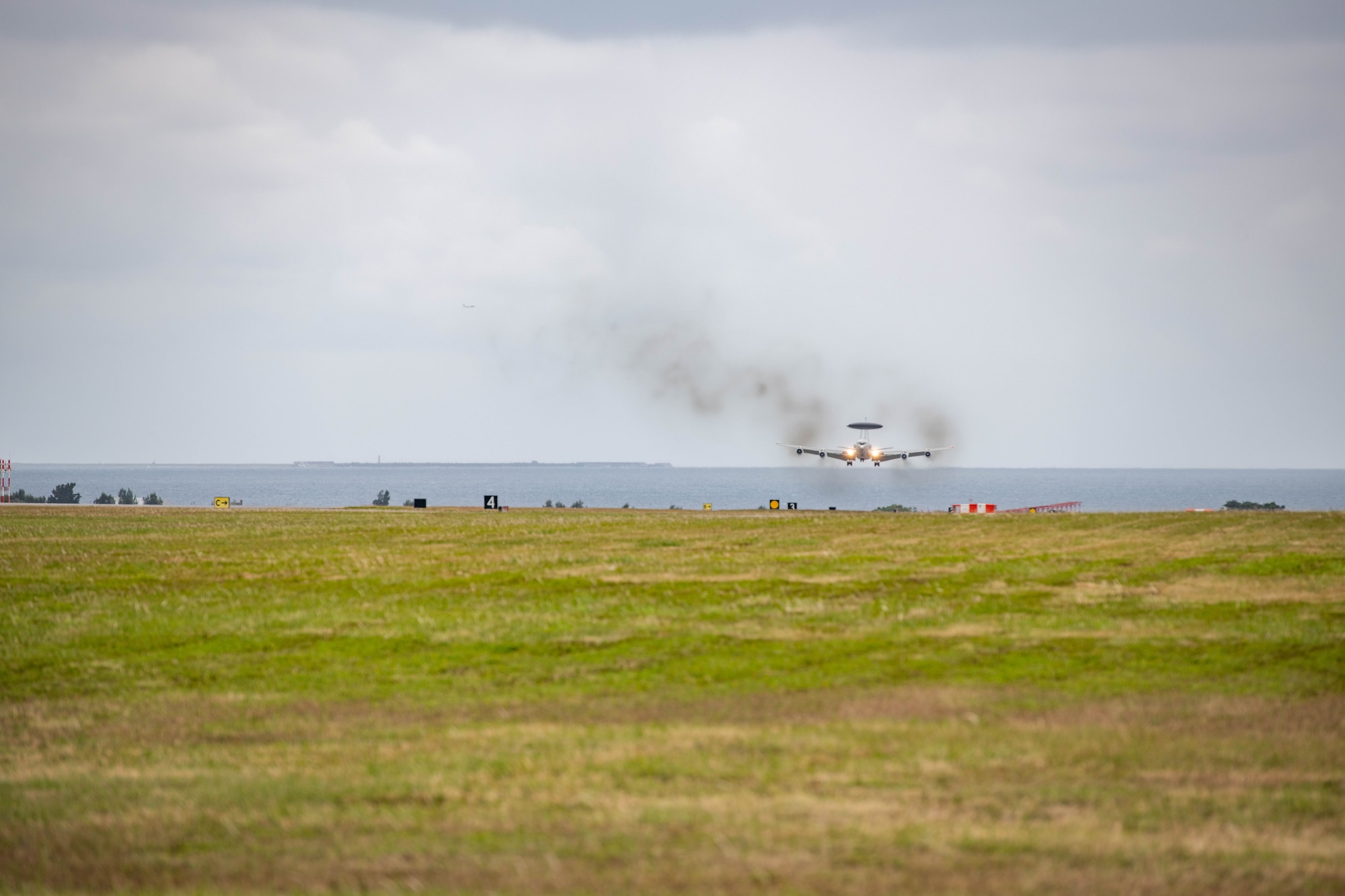 A plane prepares for landing