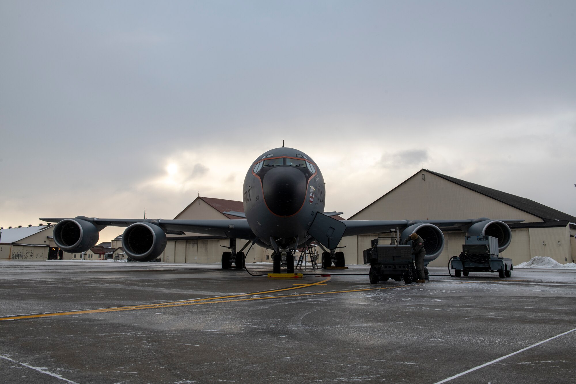Airmen from the 909th Air Refueling Squadron conduct pre-flight inspections before departing at Misawa Air Base