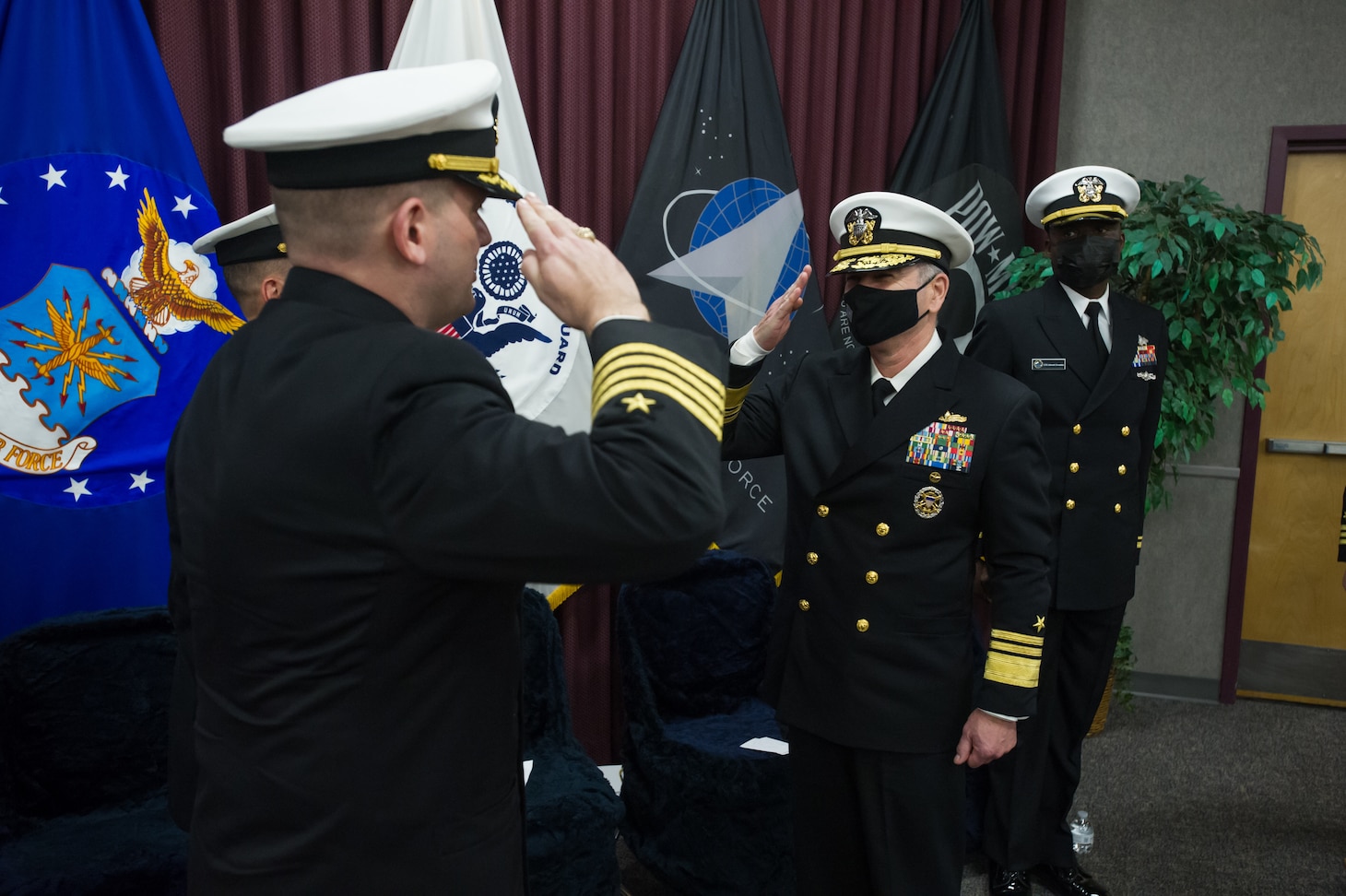220114-N-SI161-081 DAHLGREN, Va. (Jan. 14, 2022) Capt. John D. Stoner, Jr. is relieved by Capt. George A. Kessler, Jr. as commodore, Surface Combat Systems Training Command (SCSTC), in a Change of Command ceremony aboard Naval Support Facility Dahlgren, Virginia, Jan. 14. Vice Adm. Roy Kitchener, commander, Naval Surface Forces, serves as the presiding officer and guest speaker for the event. (U.S. Navy photo by Michael Bova)