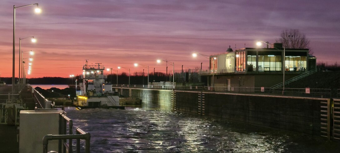 All ashore! Florida Marine locking through Smithland Locks and Dam at sunrise | Cheslie Solomon