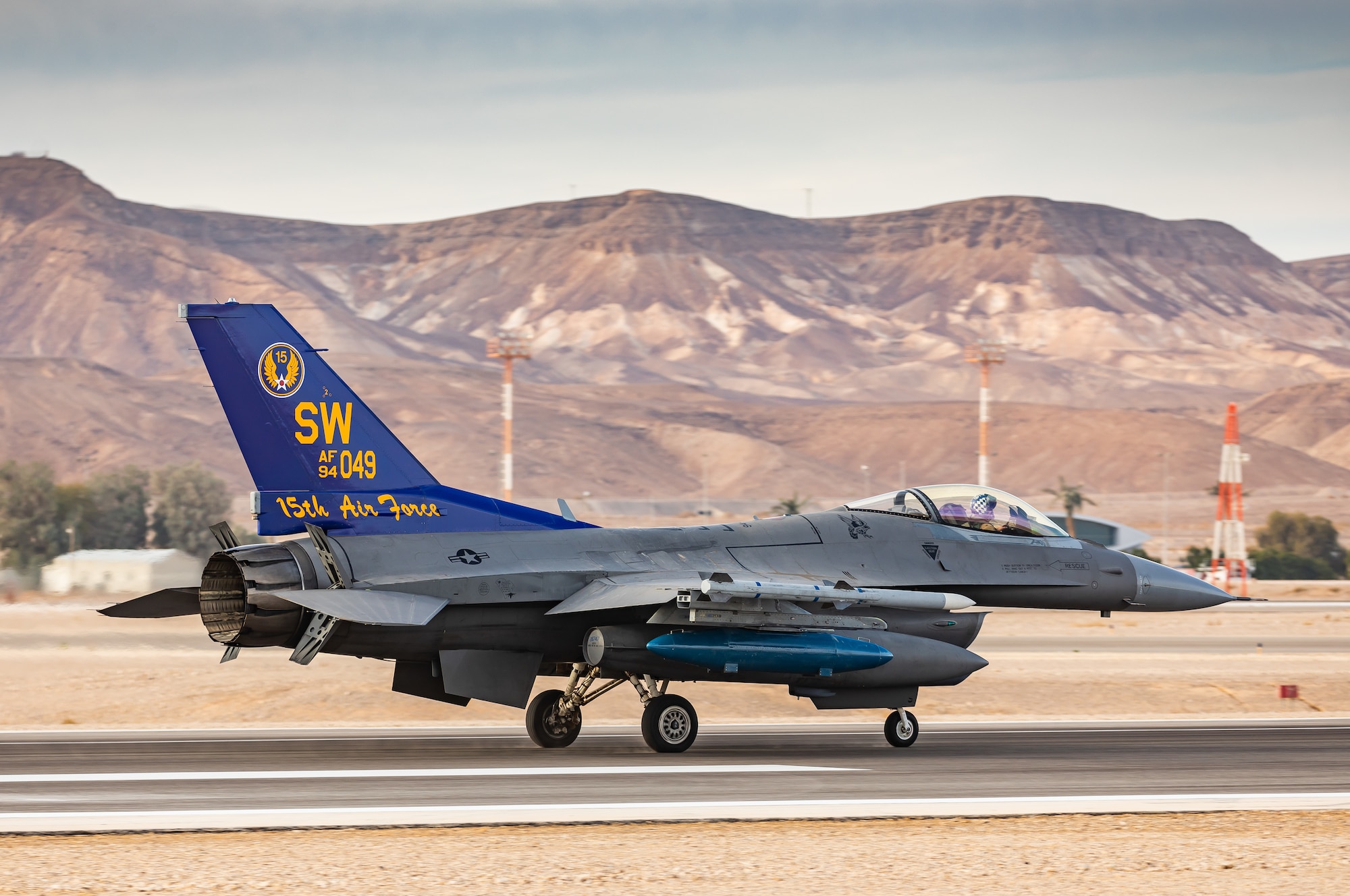 A U.S. Air Force 55th Expeditionary Fighter Squadron pilot taxis during Desert Falcon in Israel, Jan. 16, 2022. Desert Falcon is a joint international exercise in which the Israeli and U.S. aircrews flew wing-to-wing and trained for various aerial scenarios and strikes.