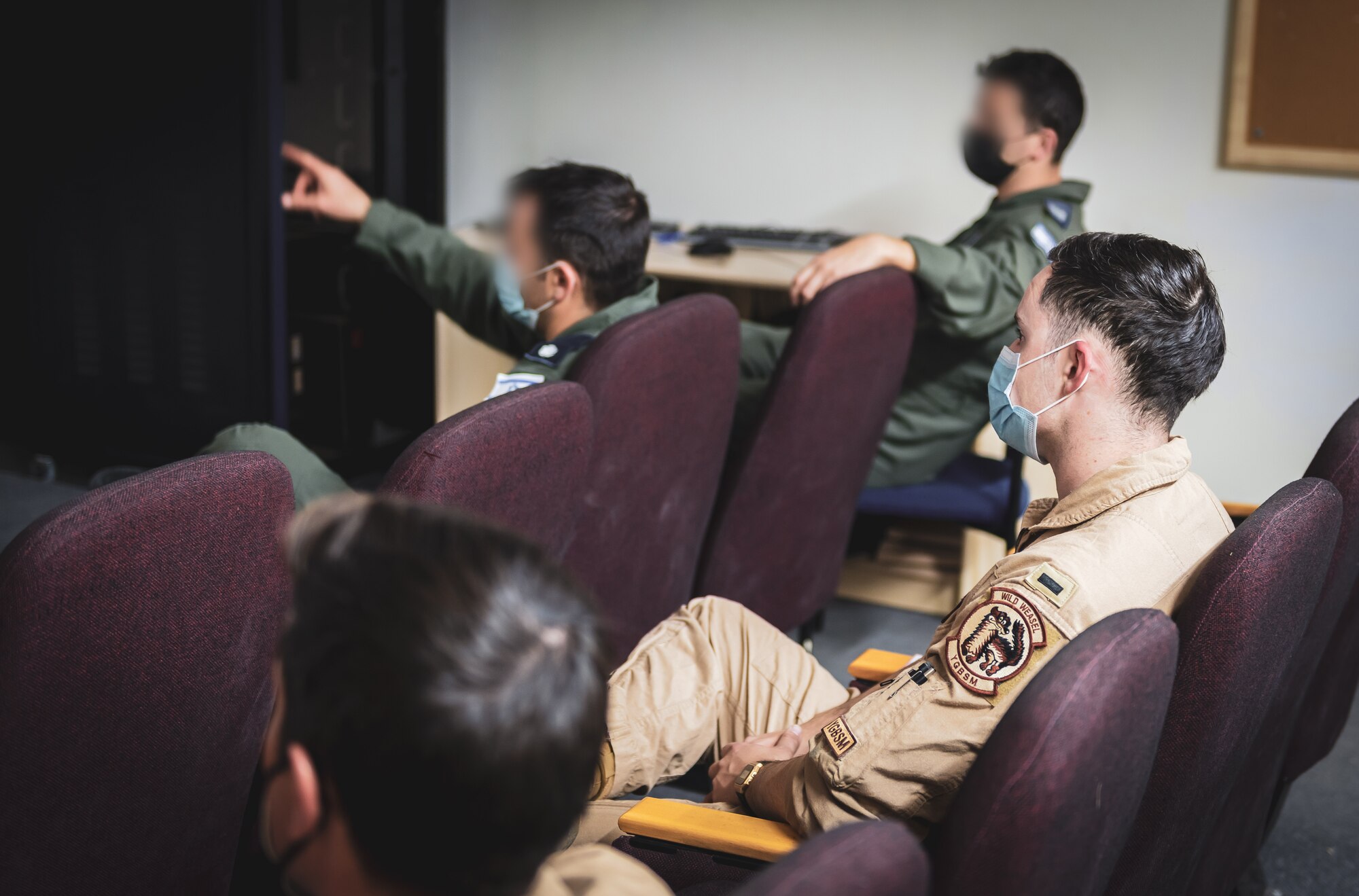 U.S. Air Force pilots in the 55th Expeditionary Fighter Squadron and Israeli Air Force pilots receive a brief during Desert Falcon in Israel, Jan. 16, 2022. Desert Falcon is a joint international exercise in which the Israeli and U.S. aircrews flew wing-to-wing and trained for various aerial scenarios and strikes.