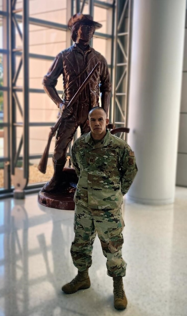 Capt. Adrian Mateos assisted with a medical emergency while supporting the Operation Allies Welcome mission in Kearny, New Jersey, Oct. 14, 2021. He is a medical services corps officer with the 150th Medical Group, New Mexico Air National Guard.