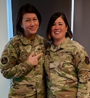 Chief Master Sgt. Kim Groat, the state command chief for the Alaska Air National Guard, poses for a photo with Chief Master Sgt. of the Air Force JoAnne S. Bass. (Courtesy photo)