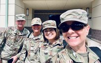 Chief Master Sgt. Kim Groat (second from the left), the state command chief for the Alaska Air National Guard, poses for a photo with the other state command chiefs of the Pacific region. (Courtesy photo)