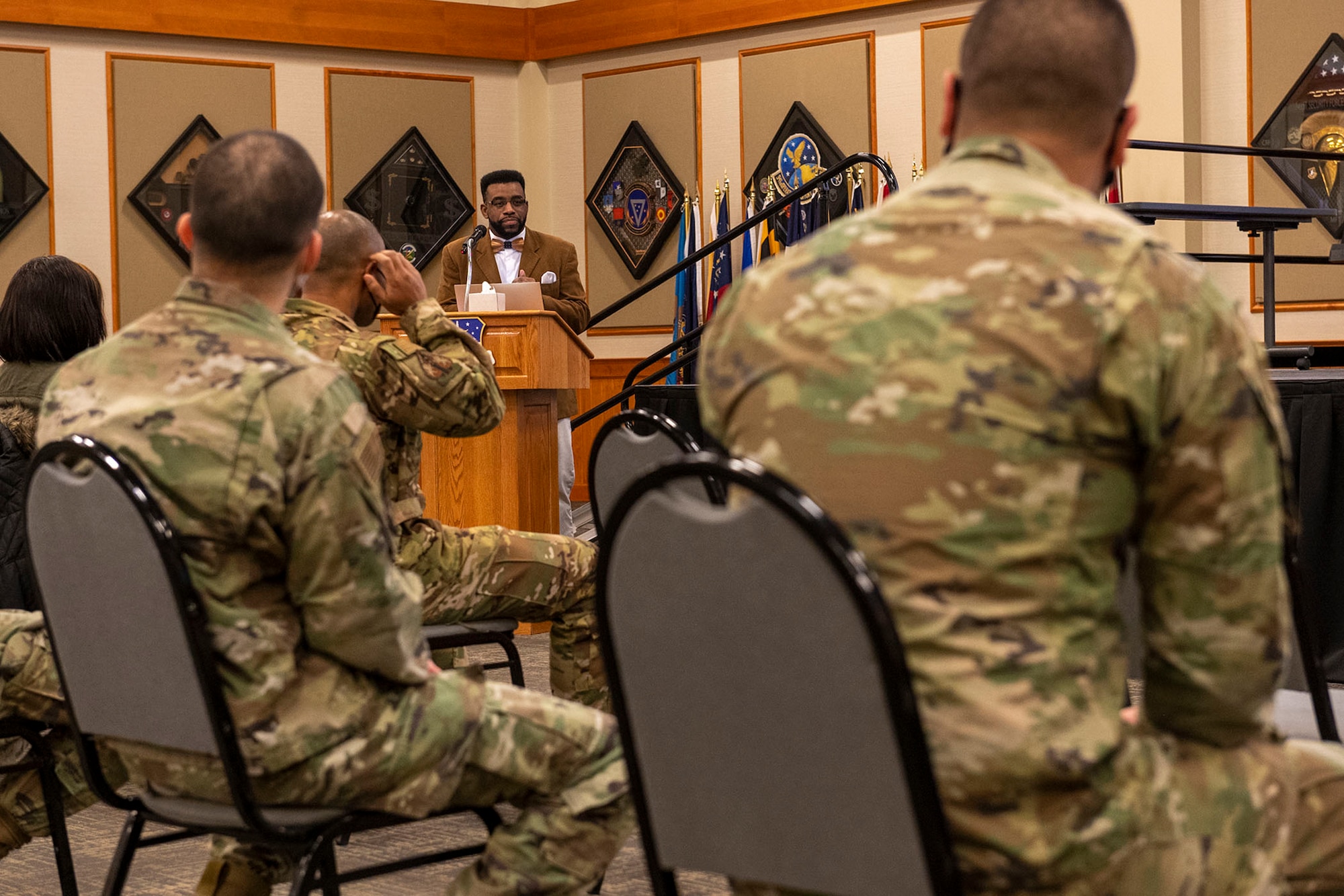 Bishop Marcus Collins led a presentation to base at the Martin Luther King Jr. diversity and inclusion equity workshop Jan. 19, 2022, at Malmstrom Air Force Base, Mont.