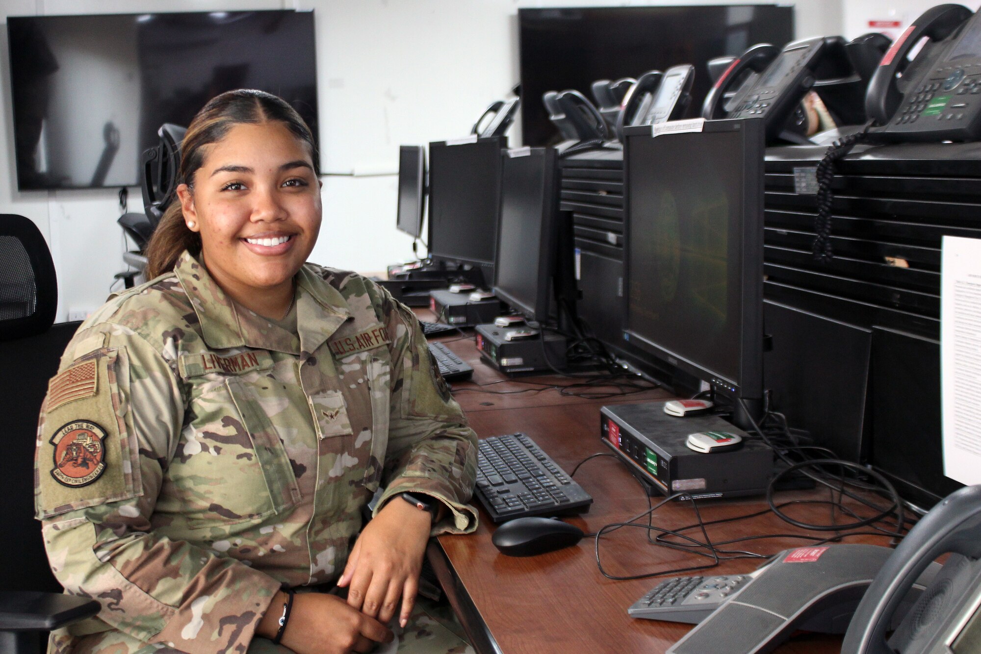 Airman Rachel Liverman is one of more than two dozen volunteers working as part of the Peer Liaison Team at Al Dhafra Air Base, United Arab Emirates, Dec. 8, 2021. The PLT Airmen work to ensure that their fellow deployed Airmen have the violence prevention tools they need to have a successful deployment.
