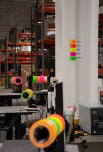 A color-coded labeling system, called "CHIKA," is helping workers at the U.S. Army Medical Materiel Agency’s Medical Maintenance Operations Division at Hill Air Force Base, Utah, improve efficiency in storing and identifying items to be issued back to the force. (U.S. Army photo by Katie Ellis-Warfield/Released)