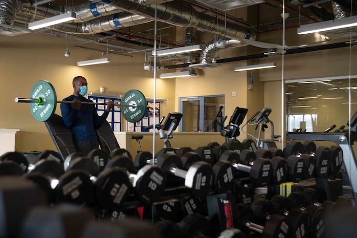 A Sailor, assigned to Naval Support Facility Redzikowo, lifts weights in the Multipurpose Facility onboard NSF Redzikowo, Jan. 11, 2022. NSF Redzikowo is the Navy's newest installation with the mission of supporting Aegis Ashore in missile defense and building relationships with the Polish people.