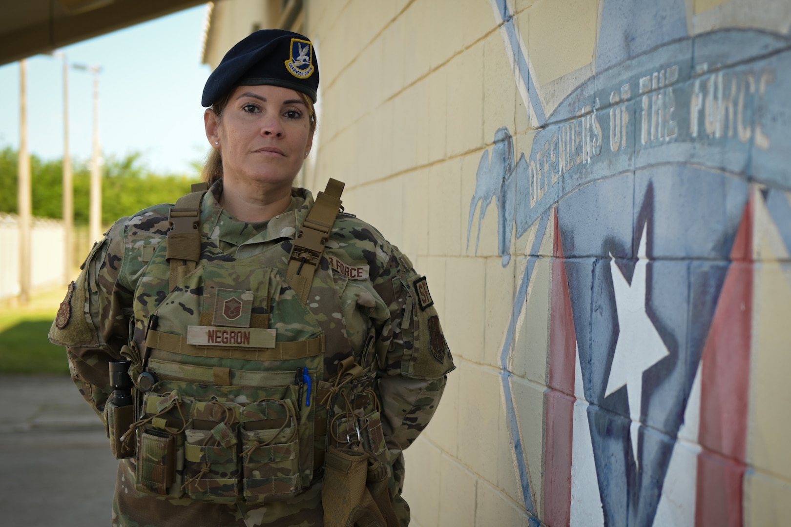 U.S. Air Force Master Sgt. Lysandra Negron, a defender with the 156th Security Forces Squadron, at Muñiz Air National Guard Base, Puerto Rico Air National Guard, Jan. 18, 2022. Negron has served in the military for 18 years.