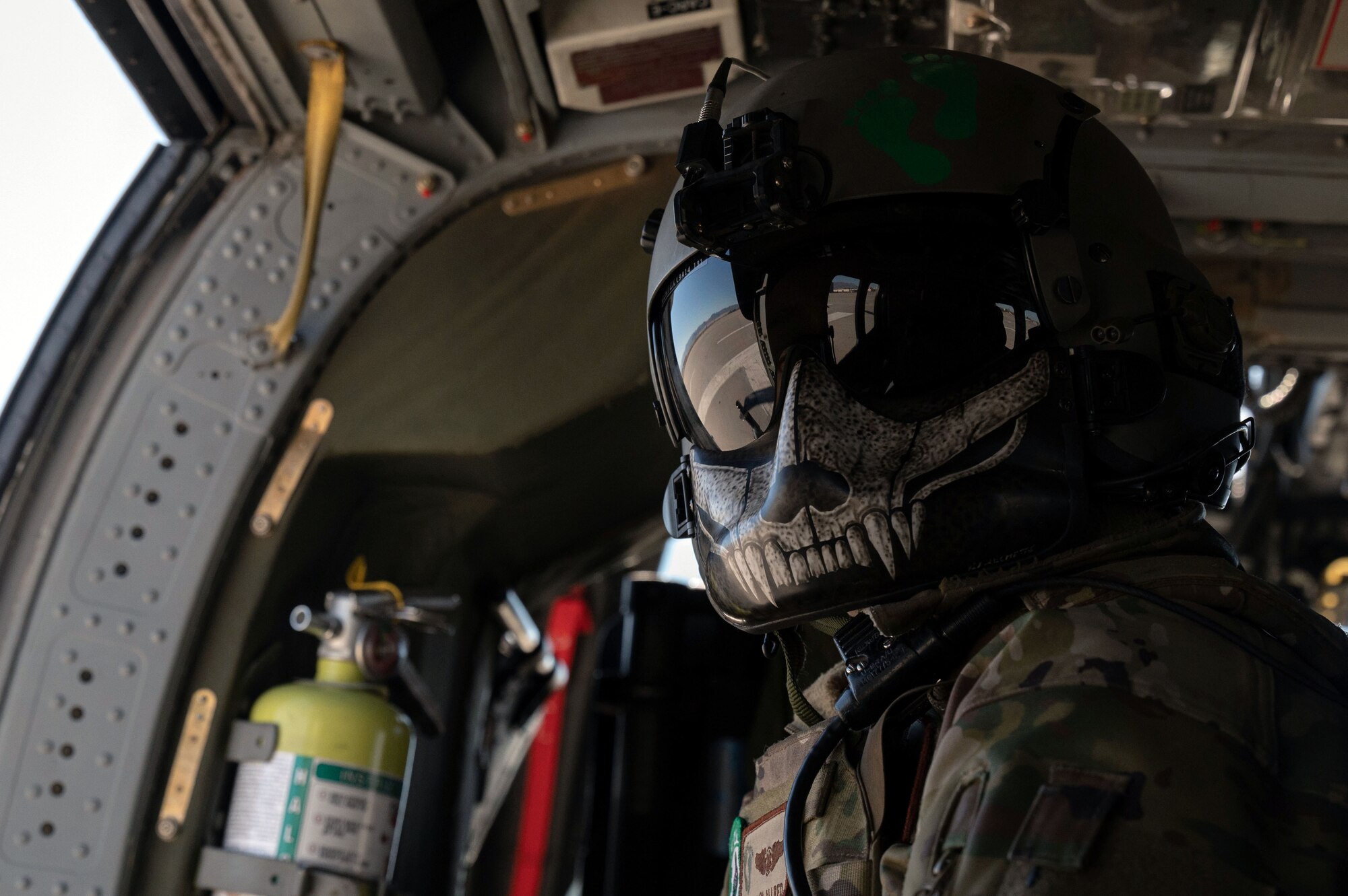 Tech. Sgt. Adrian Allred, 512th Rescue Squadron special missions aviator, travels in an HH-60G Pave Hawk
