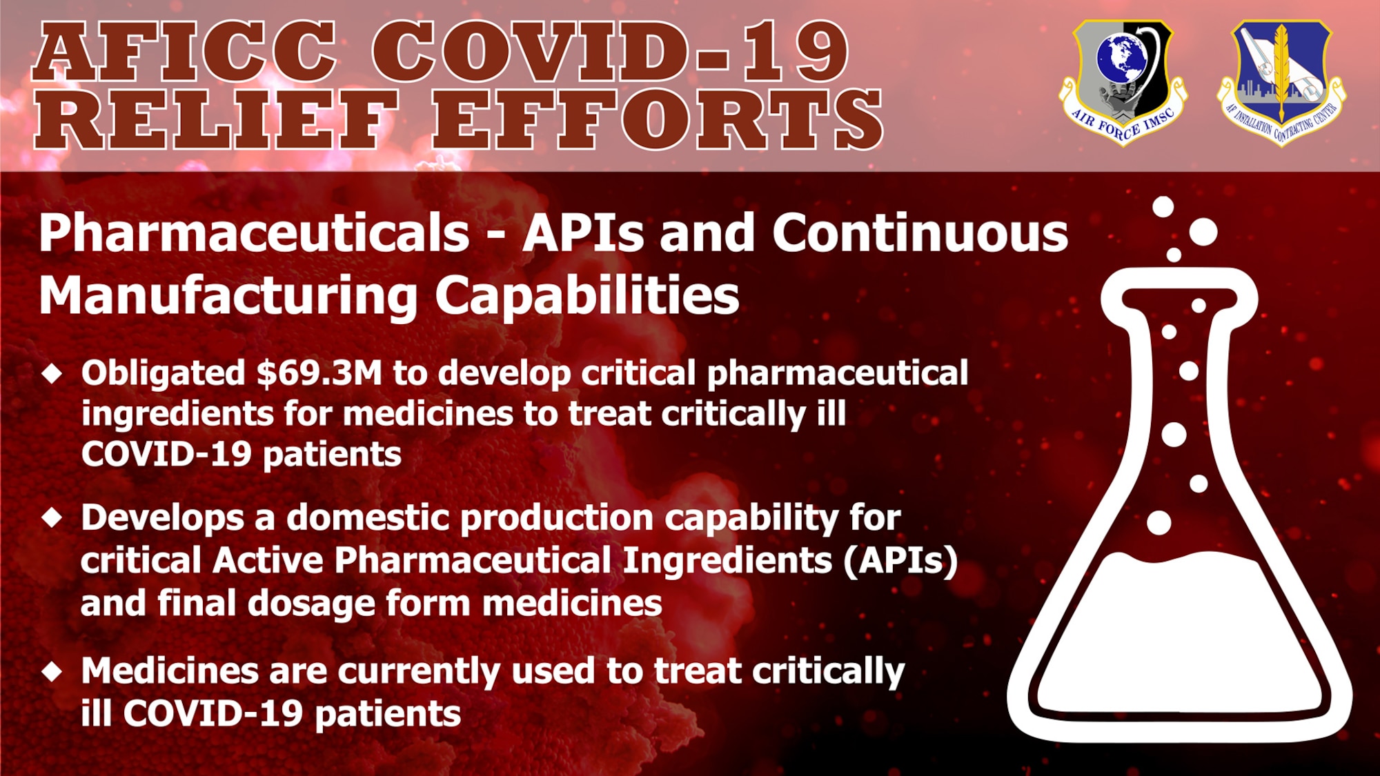 The Air Force Installation Contracting Center is currently leading interagency assisted acquisition support efforts for the Department of Health and Human Services COVID-19 relief on behalf of the Department of Defense, Department of the Air Force and Air Force Materiel Command. (U.S. Air Force graphic by Jim Martinez)