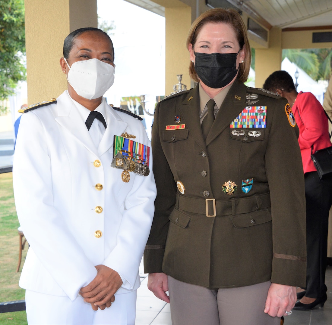 Jamaica Defence Force (JDF) Chief of Defence Staff, Rear Adm. Antonette Wemyss Gorman, and the Commander of U.S. Southern Command, U.S. Army Gen. Laura Richardson, pose for a photo.