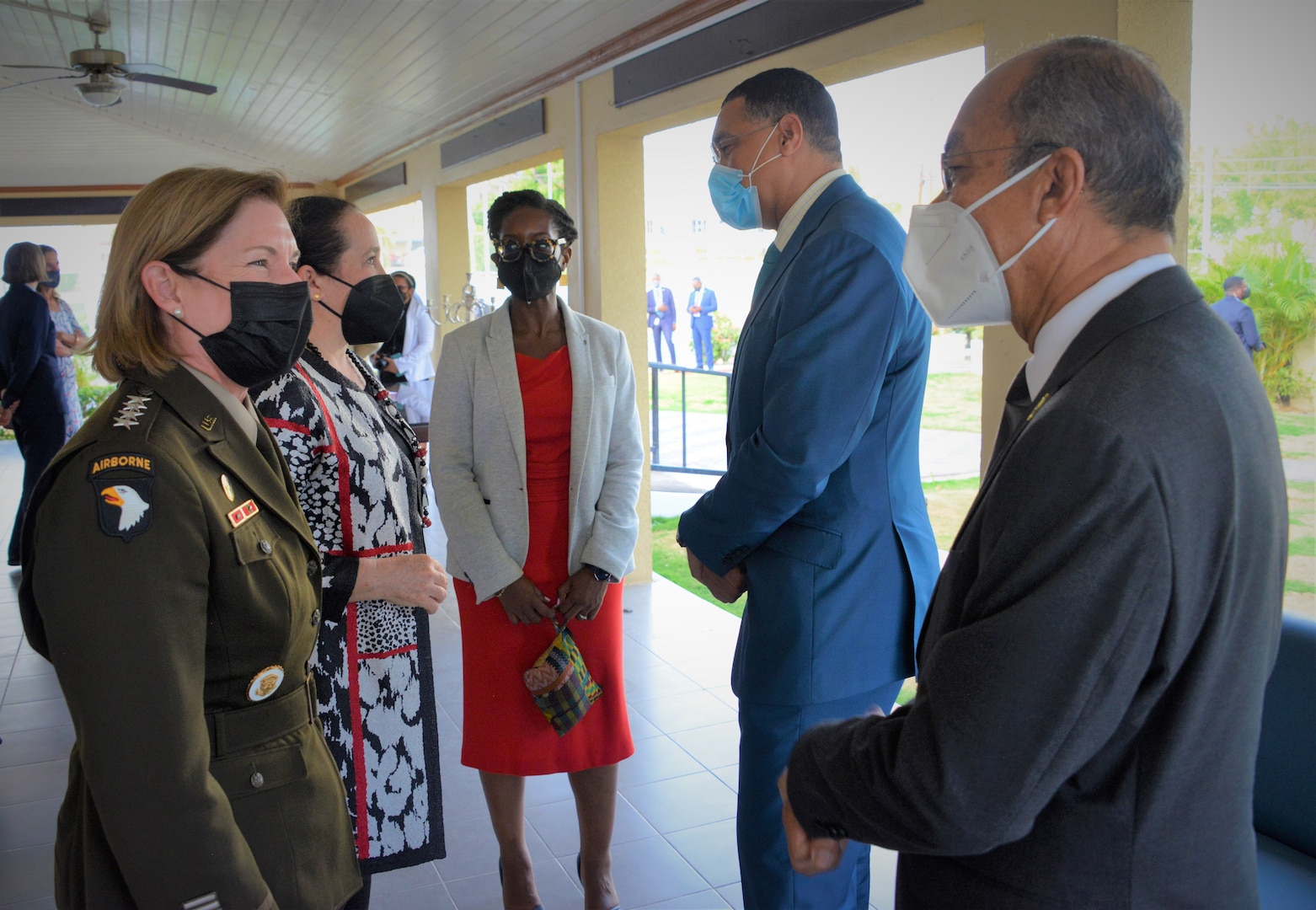 he commander of U.S. Southern Command, U.S. Army Gen. Laura Richardson, speaks with Jamaican Deputy Prime Minister and Minister of National Security, Dr. Horace Chang.