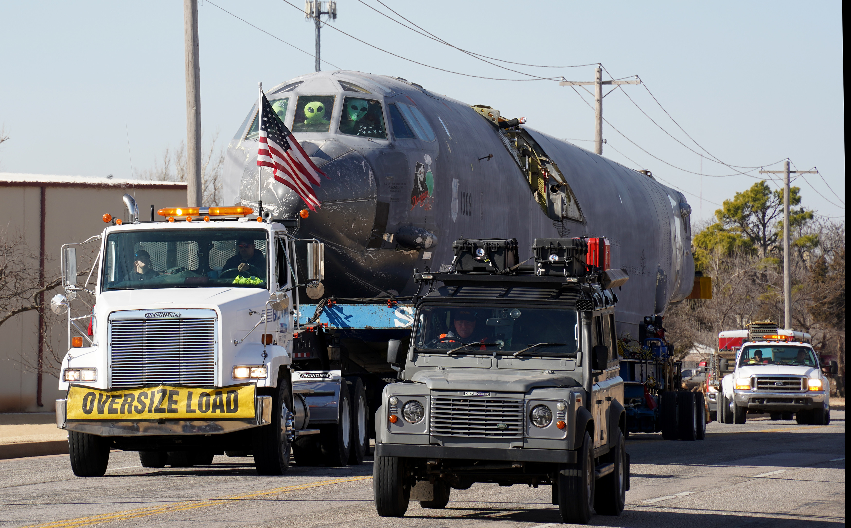 B-52H bomber makes its way slowly to Oklahoma City, ready to