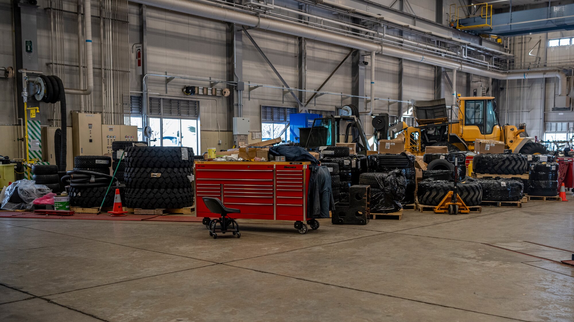 Warehouse filled with new tires.