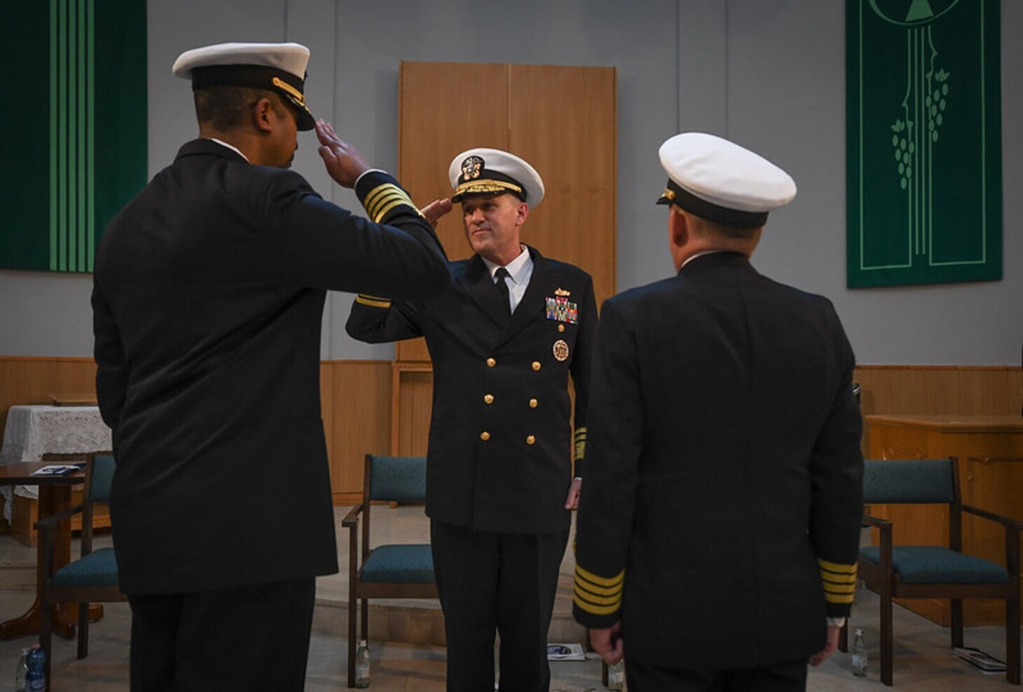 Capt. Kenneth S. Pickard, right, relieves Capt. Frank E. Okata, left, as Commodore, Commander, Task Force 63, during a change of command ceremony held at Naval Support Activity Naples, Italy, Jan. 21, 2022. U.S. Naval Forces Europe and Africa, headquartered in Naples, Italy, conducts the full spectrum of joint and naval operations, often in concert with allied and interagency partners, in order to advance U.S. national interests, security and stability in Europe and Africa.