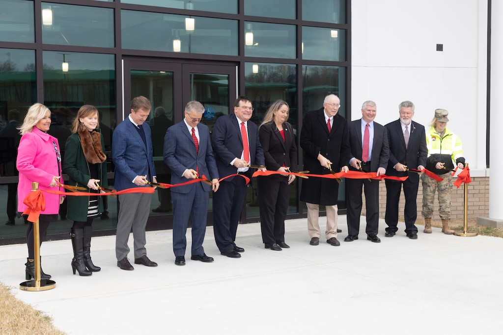 Officials from the U.S. Army Engineer Research and Development Center (ERDC) cut the ribbon for two new Supercomputing Research Center facilities at the Information Technology Laboratory in Vicksburg, Mississippi, on January 20, 2021. 
The official party, from left to right, included retired ITL Director Patti Duett, ERDC Deputy Director Dr. Beth Fleming, Entergy Mississippi President and CEO Haley Fisackerly, ERDC Director Dr. David Pittman, ITL Director Dr. David Horner, ITL Deputy Director Dr. Jackie Pettway, ERDC Director Emeritus Dr. Jeff Holland, Supercomputing Research Center Director Bobby Hunter, retired ITL Director Dr. Reed Mosher and ERDC Commander Col. Teresa Schlosser.