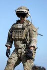 A Ranger from 3rd Battalion, 75th Ranger Regiment executes a live fire exercise with the IVAS Capability Set 4 during tropical weather testing in Camp Santiago, Puerto Rico in March 2021.