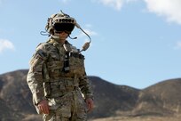 A Ranger from 3rd Battalion, 75th Ranger Regiment executes a live fire exercise with the IVAS Capability Set 4 during tropical weather testing in Camp Santiago, Puerto Rico, in March 2021.