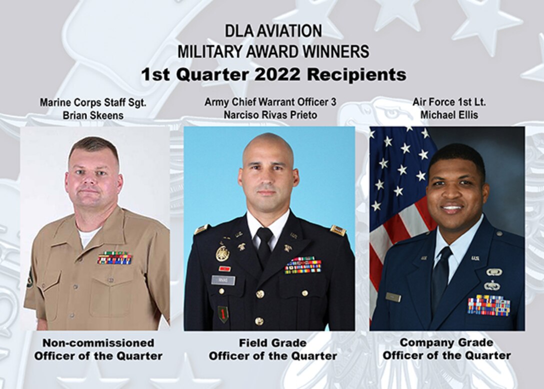 Three DLA Aviation service members pictured as winners of  military awards