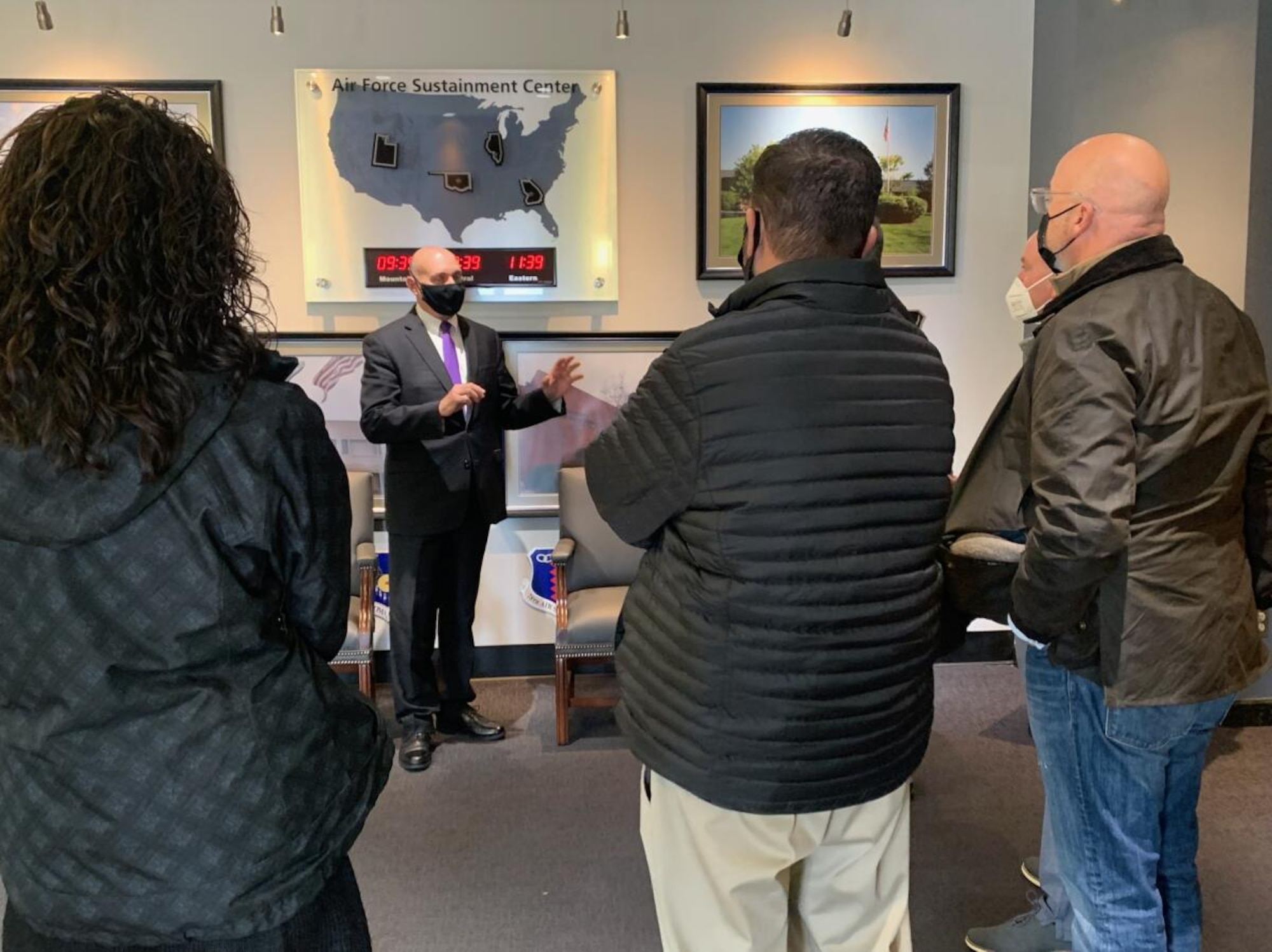Participants of Leadership Oklahoma Class 34 discussed the economic impact of AFSC, education initiatives and more with Mr. Dennis D’Angelo, executive director of AFSC, during the tour of Tinker AFB and the Oklahoma City Air Logistics Center, January 20, 2022.