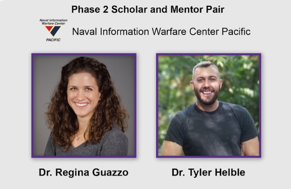 Dr. Regina Guazzo and Dr. Tyler Helble (Naval Information Warfare Center Pacific) are Phase 2 Scholar and Mentor Pair for the SMART Scholars and Mentors of the Year fiscal 21 award.